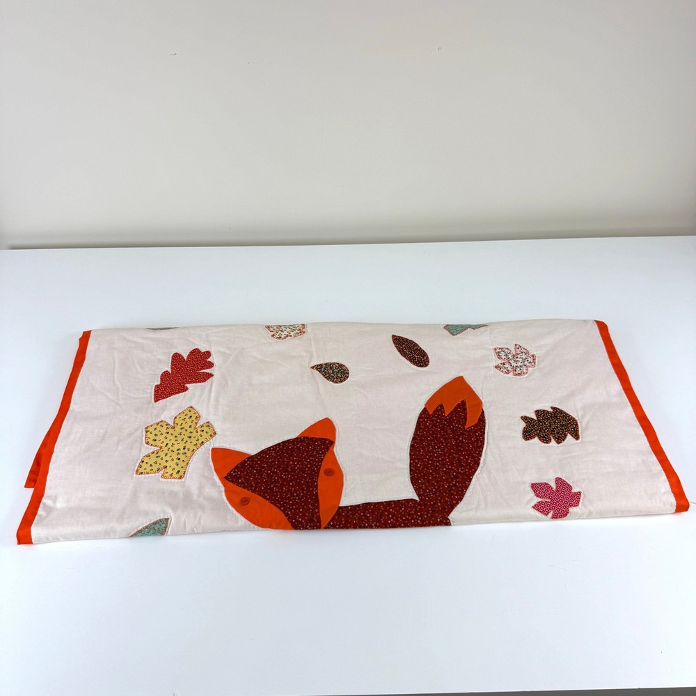 Handmade Fox Appliqué Quilt Throw Fall Farmhouse Nursery Woodland vintage New - Picture 8 of 10